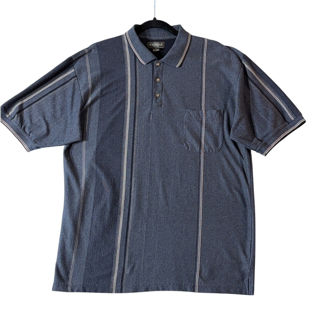 Knights Sportswear Polo Shirt Mens XL Blue Vertical Stripe Short Sleeve Pocket
